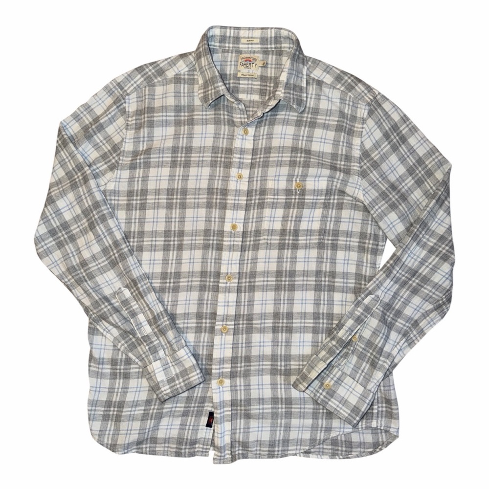 Faherty Slim Fit Organic Cotton Plaid Flannel Shirt Mens L